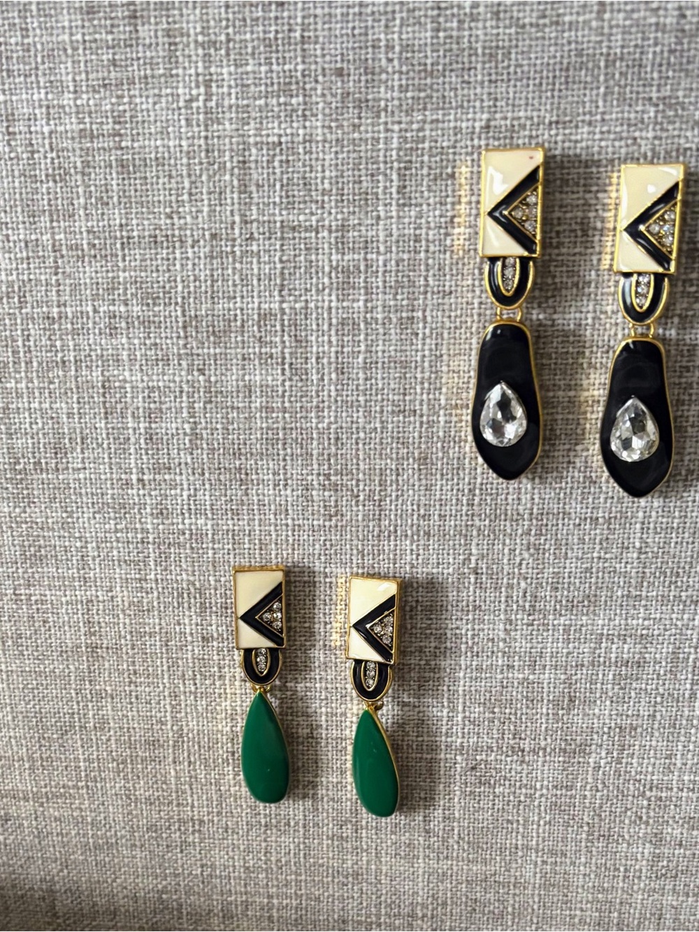 Sassy Jones Gold-Tone Samba Teardrop Green & Black Earrings